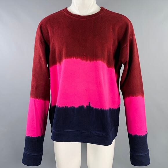 THE ELDER STATESMAN Size M Burgundy Pink Navy Color Block Cotton Sweatshirt
